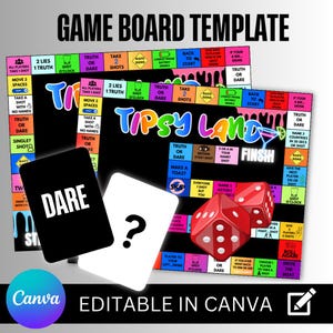Adult Game board, Custom GameBoard, Drinking game  , Template , Game Board,Tipsy, Digital Download, Girls Night, Editable, canva Template ,
