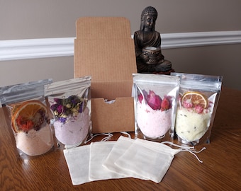 Foaming Bath Salts, Set of 4 / 2oz bags & 4 cotton bags..