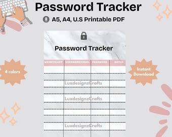 Printable Password Tracker, Colorful Organizer (Digital Download)