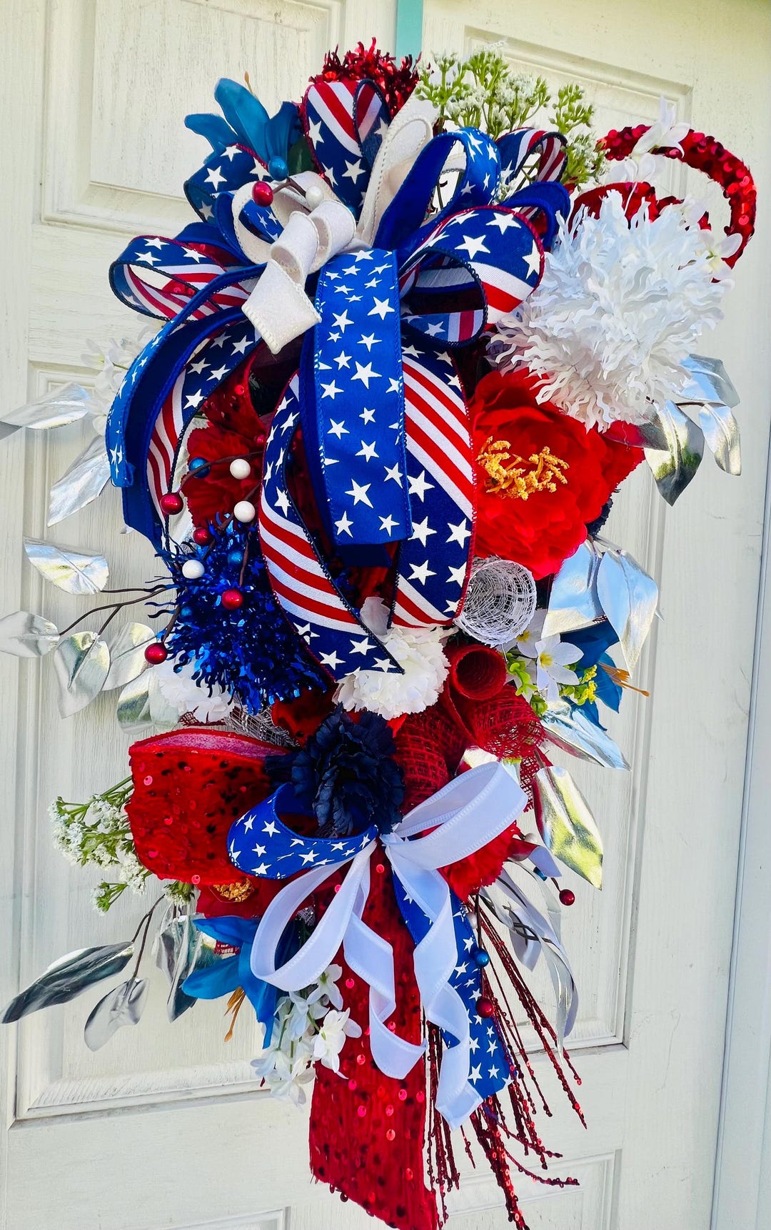 Patriotic Door Swag, Red White Blue Wreath, 4th of July Decor, Memorial ...