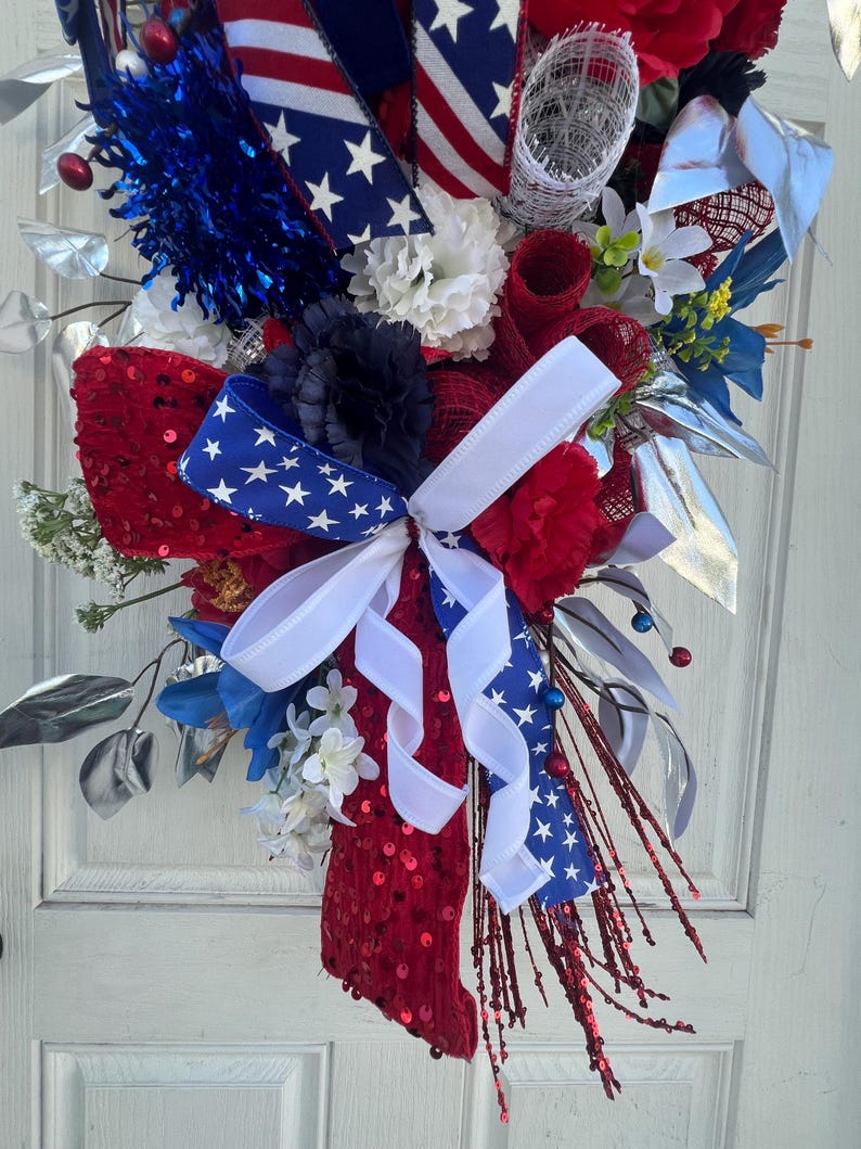 Patriotic Door Swag, Red White Blue Wreath, 4th of July Decor, Memorial ...