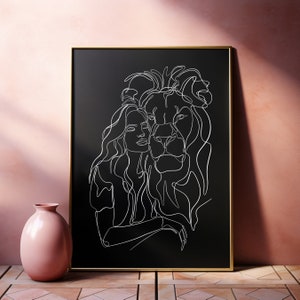 Leo, Leo Zodiac Art, One Line Art, Line Art Woman, Lion Drawing, Continuous, Single Line, Digital Download, Feminine, Zodiac, Svg Included