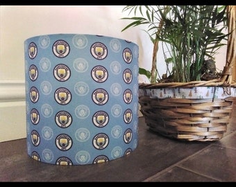 Brand New Handmade Football Soccer Style Fabric Lampshade in Drum Shape.  Made for Ceiling or Tableside Fixtures and in 3 Sizes