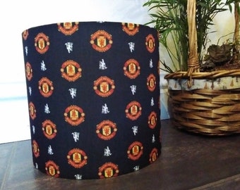 Brand New Handmade Football Soccer Style Fabric Lampshade in Drum Shape.  Made for Ceiling or Tableside Fixtures and in 3 Sizes