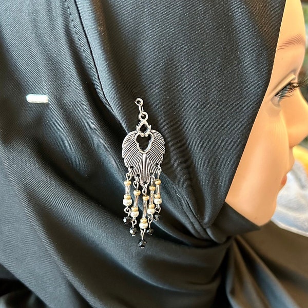 Fan Leaf Beaded Hijab Pin | Jhoomer Pin | Dangle Hijab Muslim Straight Pin | Brooch | Gift for Ramadan and Eid