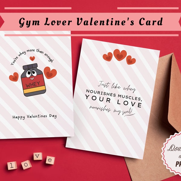 Printable Gym Lover Valentine's Day Card | Exercise Enthusiast Gift Love Workout Card Fitness Inspired Greeting Funny Cute Valentine's Card