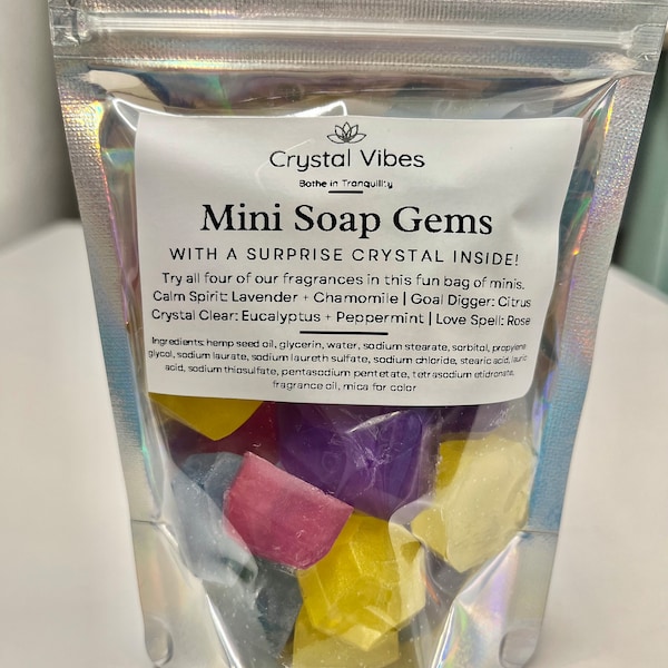 Mini Soap Gems - with a surprise crystal inside - mini soap - soap sampler - bag of soap - crystal soaps - surprise soap