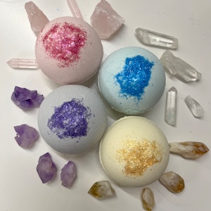 Crystal Bath Bombs - hemp bath bomb - surprise bath bomb - shea bath bomb - crystals