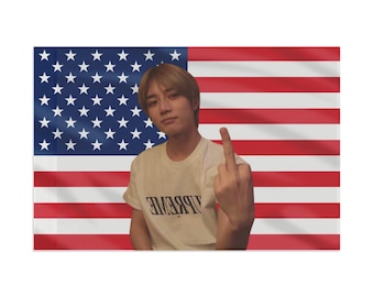 TxT Beomgyu Flip Off Meme Amerikanische Flagge, Wandbehang Tour 2024