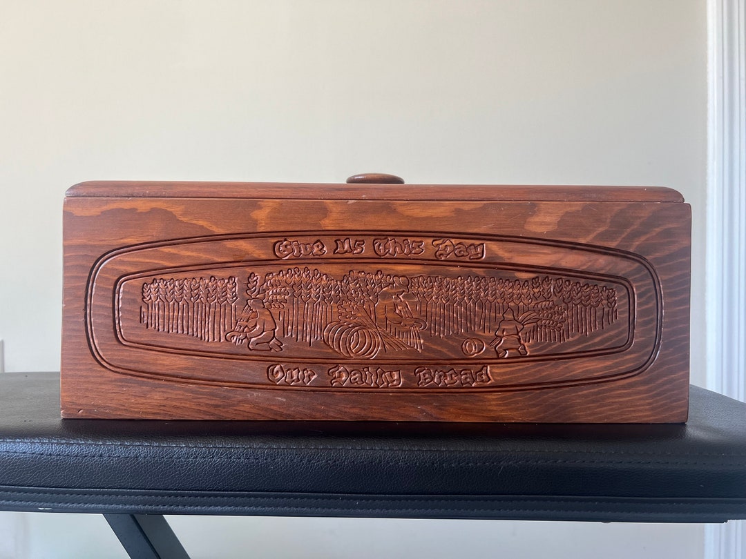 Vintage Wooden Bread Box With the Lord’s Prayer and Etched Picture of ...