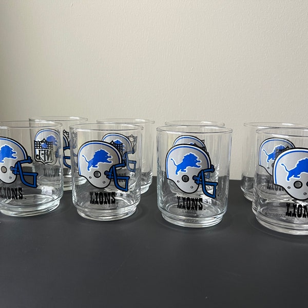 Vintage NFL Detroit Lions Football Glass Tumblers, Set of 8