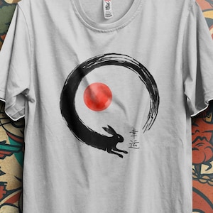 Moon Rabbit Streetwear T Shirt Japanese Yokai Style | Usagi Rabbit Lunar Art Tee Unisex Tokyo Urban Anime Street Fashion