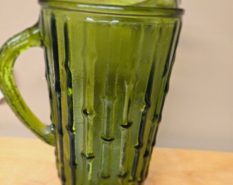 Anchor Hocking Tahiti bamboo avocado green glass water pitcher.