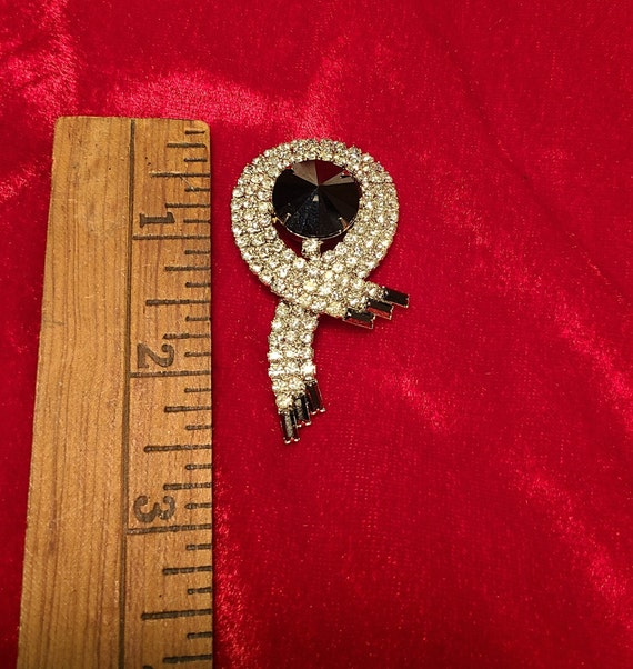 Vintage Rhinestones and onyx brooch. - image 2