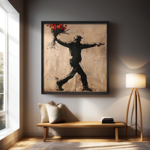 Flower Thrower - Iconic Banksy inspired Street Art Digital Download, Anti-War Wall Art, Graffiti Print, Hopeful Artwork