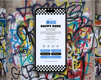 One Happy Dude 1st Birthday Invitation | Retro Interactive Digital Invite (Instant Download)