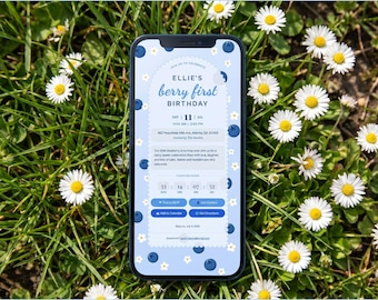 Berry First Birthday Invitation | Sweet One Digital Invite | Editable Template Instant Download