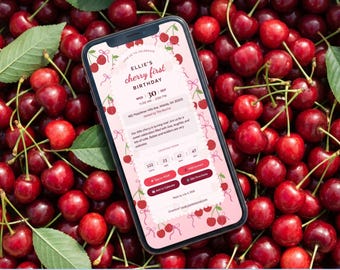 Cherry First Birthday Invitation | Sweet One Digital Invite | Editable Template Instant Download