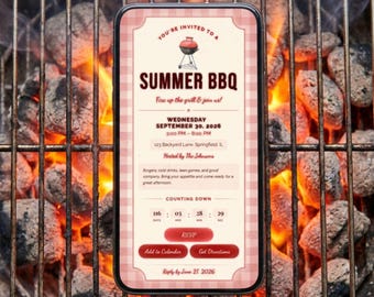 Summer BBQ Invitation | Backyard Party Digital Invite | Editable Template Instant Download