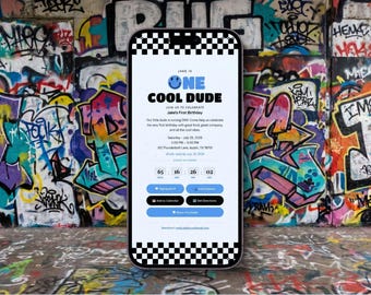 One Cool Dude 1st Birthday Invitation | Retro Interactive Digital Invite (Instant Download)