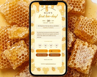 First Bee-Day Birthday Invitation | Bumblebee Party Digital Invite | Editable Template Instant Download