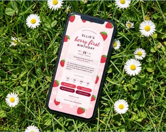 Berry First Birthday Invitation | Sweet One Digital Invite | Editable Template Instant Download