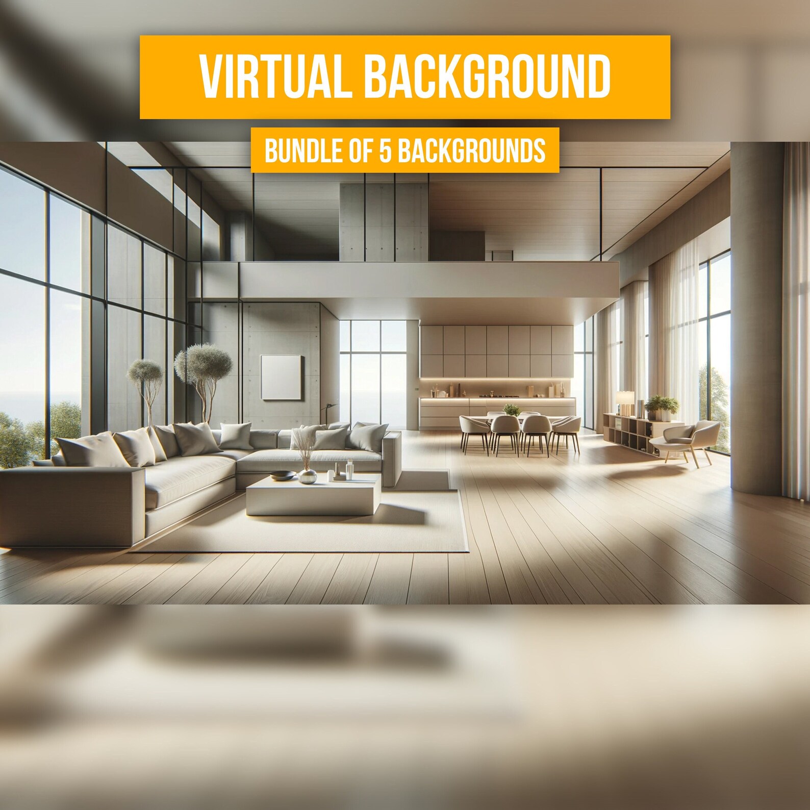 5 Modern Home Zoom Backgrounds Bundle of 5 5 Free Blurred Versions