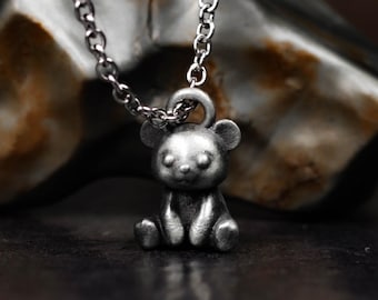 Sterling Silver Bear Pendant Necklace - Gothic Animal Charm Jewelry