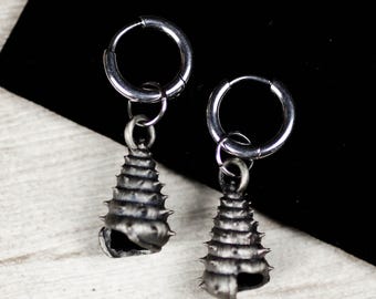 Seashell Drop Earrings - Ocean Beach Inspired Jewelry - White Brass Handmade Dangle Earrings