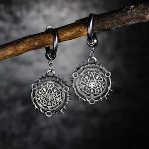 Occult Sigil Drop Earrings - Mystical Symbol Inspired Jewelry - White Brass Handmade Dangle Earrings