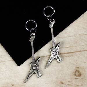 Electric Guitar Drop Earrings - Rock Music Inspired Jewelry - White Brass Handmade Dangle Earrings