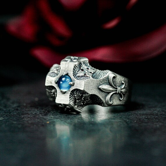 Cross Iris 925 Silver Ring-men's Silver Ring Inlaid With