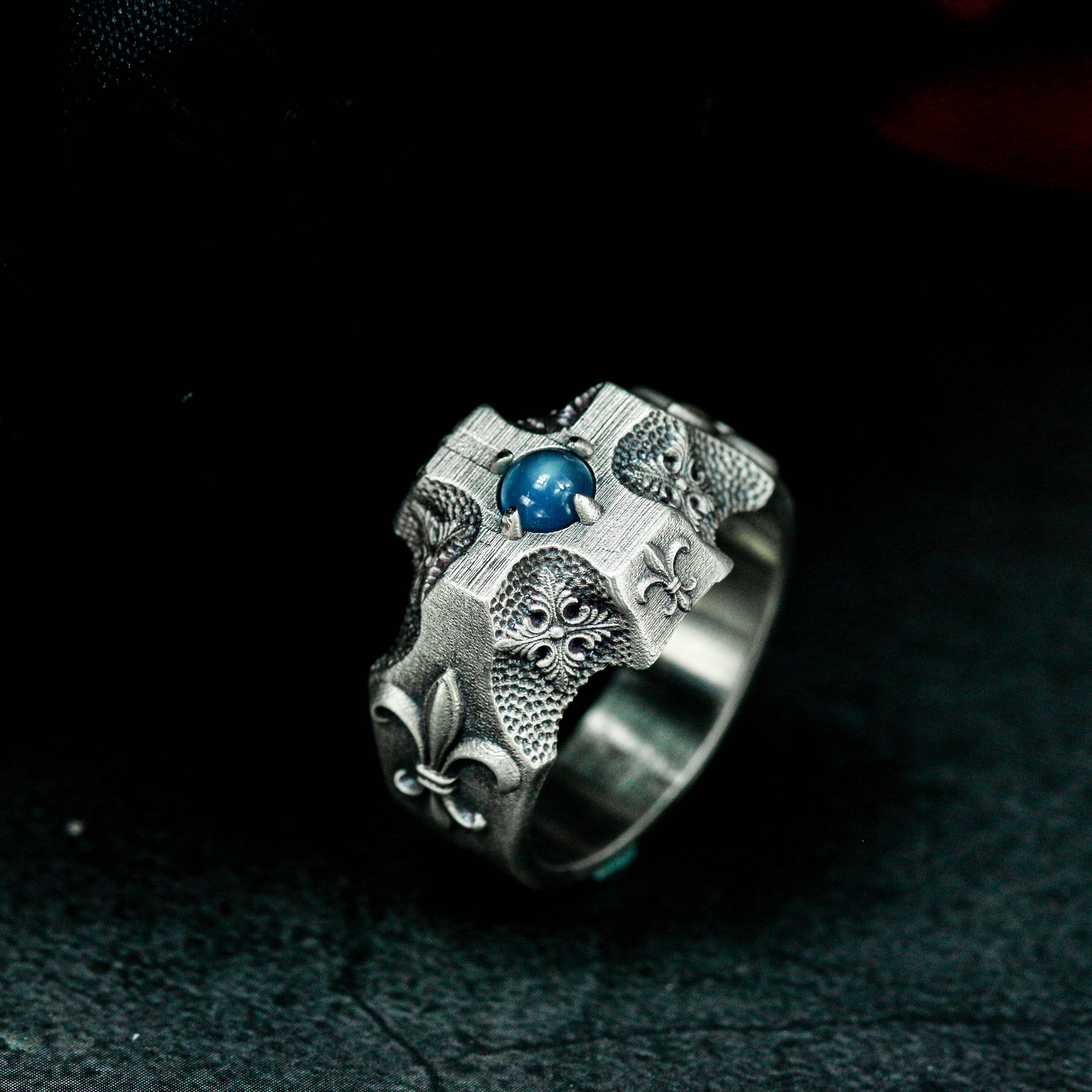 Cross Iris 925 Silver Ring-men's Silver Ring Inlaid With