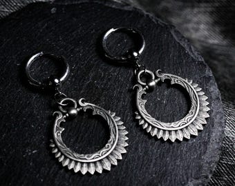 Silver Tribal Hoop Earrings: Gothic Boho Dangle Jewelry