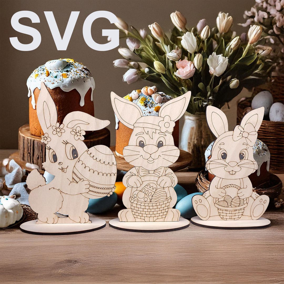 Easter Bunny SVG Bundle – 3 Cute Laser Cut Rabbits With Stand | Easter ...