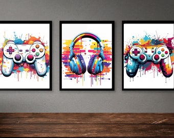 Gaming Prints, Gaming Poster, Gaming Wall Art Set of 3, Gaming Room Decor, Gamer Gift, Games Room Art,Boys Bedroom Decor, Video Game Print.