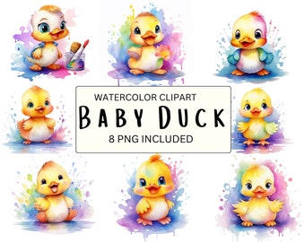 8 Watercolor Rainbow Duck Clip Art, Colorful Duck Clipart, , Duck Illustration, Cute Rainbow Duck, Card Making, Animal Clipart