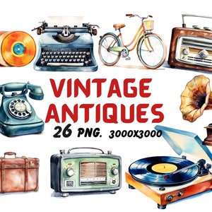 Watercolor Vintage Antiques 26 Clipart, Antique Telephone Clipart ...