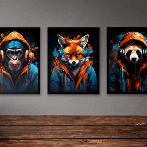 3er Set Animal Gaming Prints, Gaming Prints, Gamer Prints, Gamer Dekor, Graffiti Wandkunst, Teenie Zimmer Drucke, Sohn Geschenk, Gaming Zimmer Dekor,A2