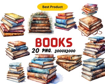 Watercolor Books Clipart | Painted Book Clipart | Book, Reading, Education Illustrations, PNG Graphics | Instant Download for Commercial Use