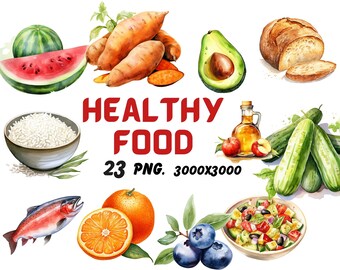 Watercolor Healthy Food 23 Clipart, Healthy Vegetable Clipart, Food Illustrations, Transparent PNG Graphics, Commercial Use