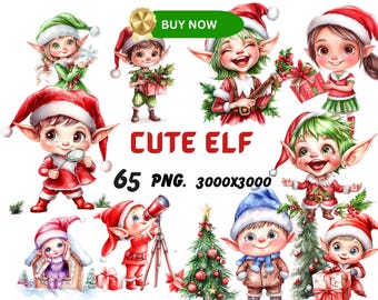 Christmas Elves Clipart | 65 PNG Festive Elf Graphics, Holiday Printables, Instant Digital Download, Unlimited Commercial Use Crafts