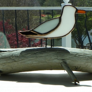 Handmade Stained Glass Seagull on Driftwood