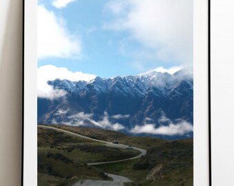 New Zealand Mountain Print • Snowy Peaks, Winding Road Wall Art