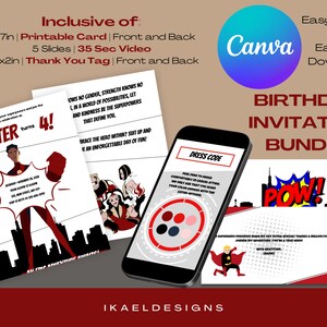 Editable Digital and Printable Superhero Invitation Card Canva Template Comics Superhero Invite Superheroes Party