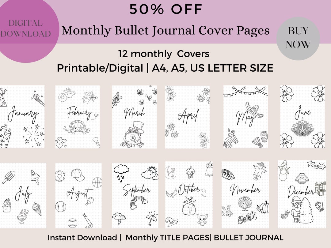 Printable Bullet Journal Cover Pages Monthly Planner Cover Pages ...
