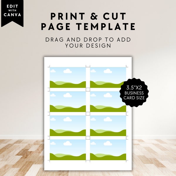 Print & Cut Business Card Multi Per Page Print Tool Canva Template | Print Format Page 8.5x11", Drag Drop Print Guide Full Sheet Print Page