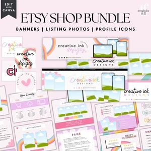 Digital Etsy Seller Starter Kit, Canva Template, Etsy Banner & Listing Photos Infographics, Editable Digital Product Mockups, Etsy Shop Kit