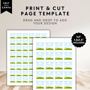 Imprimez et coupez l'étiquette 1,5 x 1,5 po. 1 po. x 1 po. | Modèle Canva au format d'impression 8,5 x 11 po. Guide d'impression par glisser-déposer, étiquette pleine feuille, plusieurs par page
