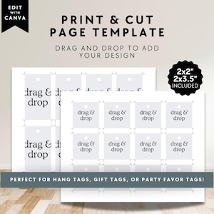 Imprimez et découpez une étiquette cadeau ou cadeau, plusieurs pages par page | Modèle Canva au format page 2 x 3,5 po. 2 x 2 po. Guide d'impression Impression sur toile pleine page